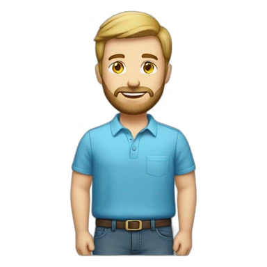 caucasian male with small beard blue shirt and with money sticker