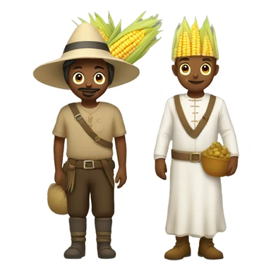 Two pilgrims next to corn with turkeys sticker