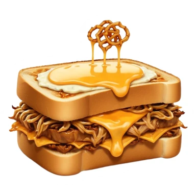 BBQ pulled pork frisco melt on texas toast with crispy onions  sticker