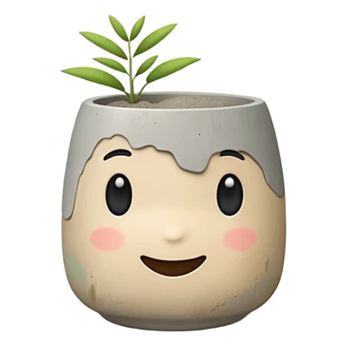 Cute emoji-style illustration of a smooth concrete pot with soft texture, neutral grey-beige color, minimal design, rounded edges, clean aesthetic background sticker