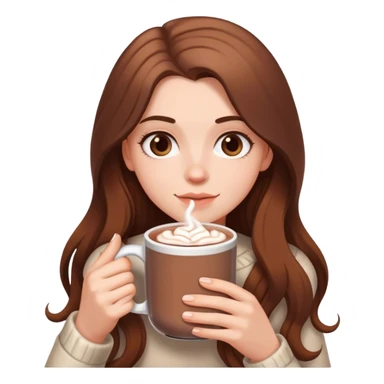 white girl with brown long hair and a hot chocolate sticker