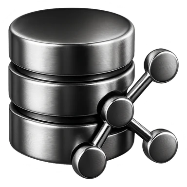 chrome database cylinder with digital network links, representing robust and scalable database solutions, sleek and modern sticker