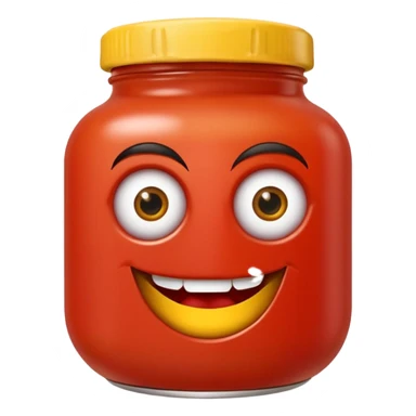 Un tarro de salsa de tomate y un tarro de salsa de mostaza al uno al lado del otro, los dos tarros con ojos sticker