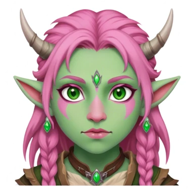Firbolg girl with green eyes and pink skin portrait sticker