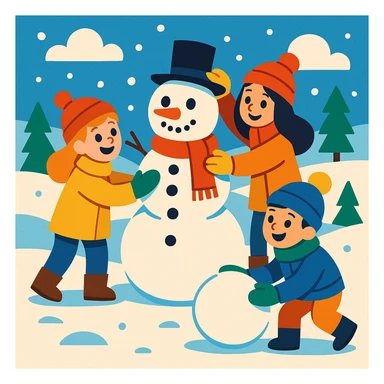 people making a snowman sticker