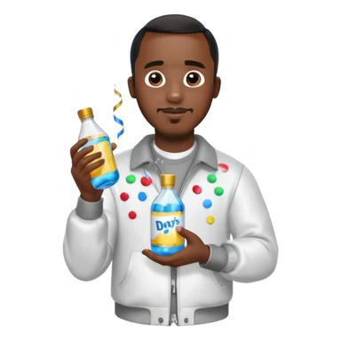 Diddy holding baby oil at a party with balloons and confetti and banners oiled up sticker