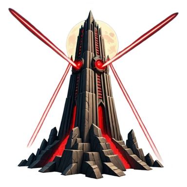 Barad Dúr from Lord of the Rings, Dark, giant Tower, with red laser beams shooting into the sky sticker