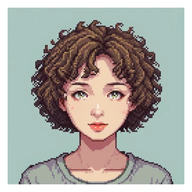 girl with short permed curly hair, face portrait sticker