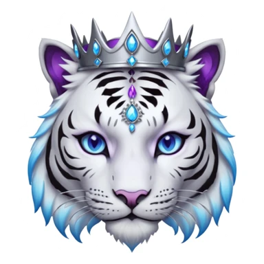 ESO Female white/black tiger khajiit leader of the umbral rose, glowing blue eyes, glowing blue 'third eye' gem; silver crown/tiara with purple gems sticker