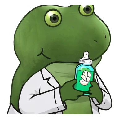 doctor holding a bottle of green and white pills sticker