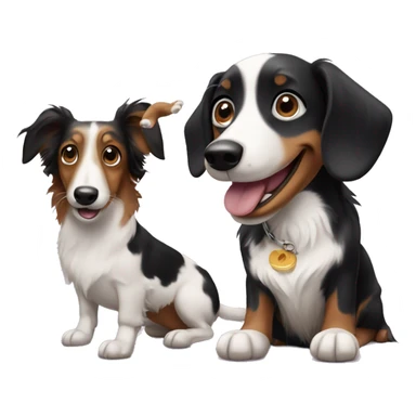 Daschund playing with border collie sticker
