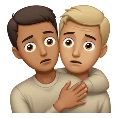 man with anxious worried expression desperately clinging and holding onto someone with fearful abandoned look in his eyes sticker