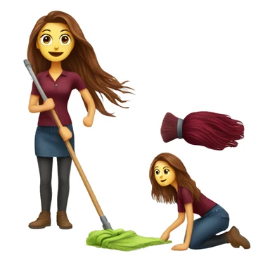 Beautiful burgundy long haired woman mopping the floor sticker