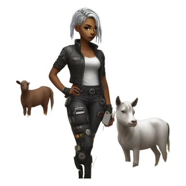 cyberpunk girl on the farm standing with phone sticker