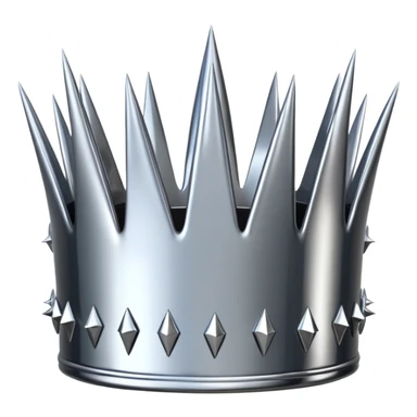 A spiked crown emoji made of silver chrome, sharp yet rounded metallic spikes, glossy reflections, aggressive luxury swag aesthetic, iOS emoji style, centered, clean white background sticker