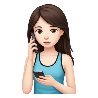 girl with long dark brown hair and pale wearing a tank top, on her phone sticker