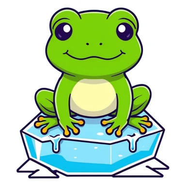 frog in ice, cartoonish sticker style sticker