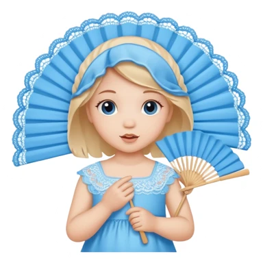 baby blue holding fan with lace sticker