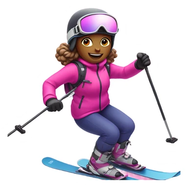 Skiing girl with pink skies sticker