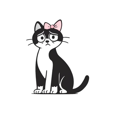 Add a light pink bow to the cat with bags under its eyes, keeping the original style of the image. sticker