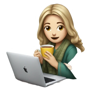 White Girl drinking tea with blanket on a macbook sticker