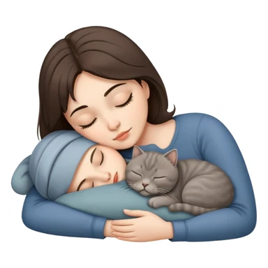 Grey scottish fold cat and brunette woman sleeping together  sticker