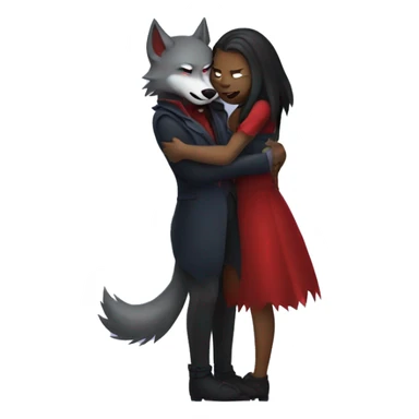 Create a wolf animal hugging a vampire girl sticker
