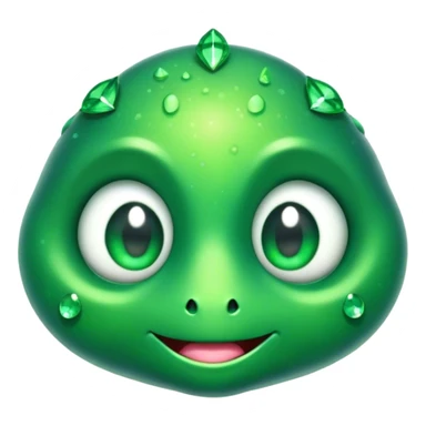 Cinematic Cute Green Bugdie Portrait Emoji, Head tilted playfully and inquisitively, featuring a glossy, vibrant emerald exoskeleton with intricate patterns, round, sparkling multifaceted eyes filled with curiosity, Simplified yet irresistibly adorable features, highly detailed, glowing with a warm, friendly glow, high shine, affectionate and lively, stylized with a touch of whimsy, bright and endearing, soft glowing outline, capturing the essence of a mischievous yet charming bug, so playful it feels like it could buzz out of the screen and into your arms! sticker