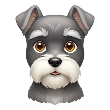 Cinematic Noble Miniature Schnauzer Portrait Emoji, Standing with a proud and stately demeanor, showcasing a sharply defined, salt-and-pepper fur with distinguished eyebrows and a confident, alert expression, simplified yet exquisitely detailed, glowing with a refined, dignified radiance, high shine, exuding intelligence and classic noble charm, soft glowing outline, capturing the essence of a noble Miniature Schnauzer that commands attention with effortless style! sticker
