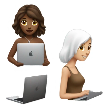jeune femme blanche, brune et carré, qui travaille sur son macbook sticker