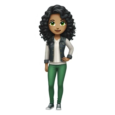 Beautiful girl,Black hair,wavy hair，long hair, green eyes, nice clothes sticker