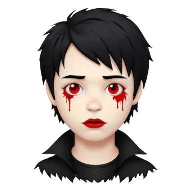 Goth boy with shaggy hair, and messy, smudged, red, lipstick  sticker