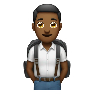 A simple man, travels and hold his backpack Suspenders with his hands sticker