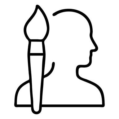 A paintbrush morphing into a metal human silhouette, symbol of artistic identity sticker