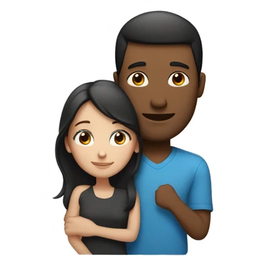 Couple embracing with arms around each other; white woman with blue eyes and brown hair, Indian man with black hair  sticker