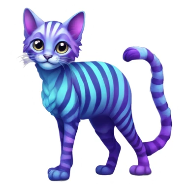 Colorful vernid fantasy creature LiLaiRa Kamirah Falvie whiskers paws full body purple blue gradient stripes braided tail feline sticker