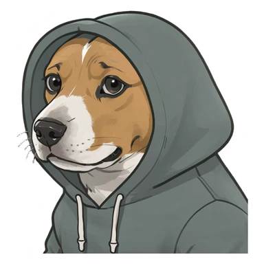 Dog wearing hoodie sticker