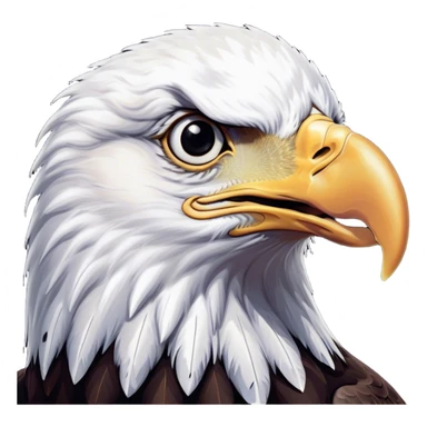 Cinematic Comical American Eagle Portrait Emoji, Head tilted dramatically with an exaggeratedly shocked expression, featuring a robust, powerful form with wide, comically expressive eyes full of playful disbelief and a mix of stark white and dark plumage, Simplified yet hilariously expressive features, highly detailed, glowing with a slightly sassy majestic glow, high shine, dramatic yet playful, stylized with an air of cheeky aerial mischief, soft glowing outline, capturing the essence of a meme-worthy American eagle that looks ready to side-eye its way into viral fame! sticker