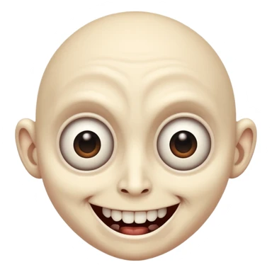 a creepy face with huge eyes and a big grin sticker