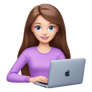 beautiful barbie girl with long brown hair, blue eyes and wearing light purple clothes playing computer games sticker