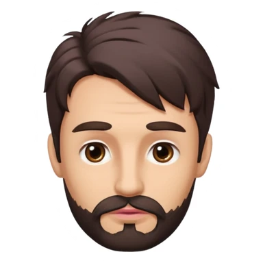 Handsome white man with big brown eyes thin pink lips long nose and dark brown messy hair cover his forhead mini beard sticker