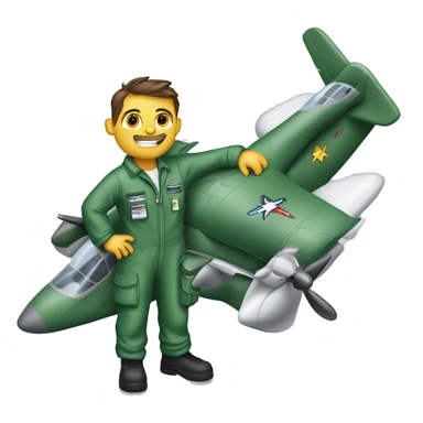 Air Force mechanic wearing green coveralls name tag reads AOG holding a wrench fixing an airplane sticker