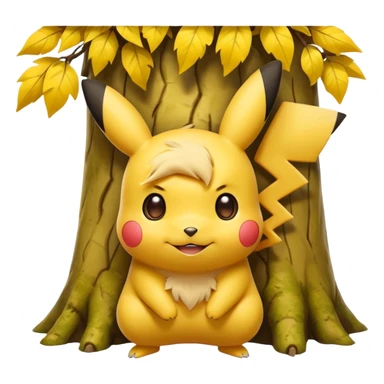 cute Pikachu Pokémon peeking out from behind a tree sticker