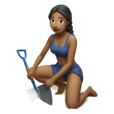 woman kneeling in sand with a shovel in hand sticker