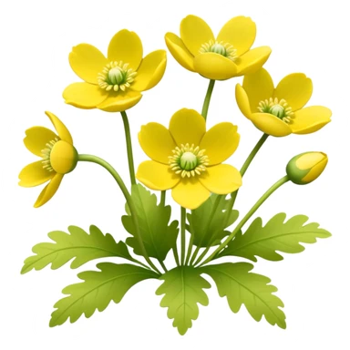 Yellow woodland anemone flowers with leafs sticker