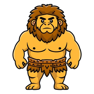 Neanderthal caveman with very broad shoulders, primitive human with strong build, fur clothing sticker