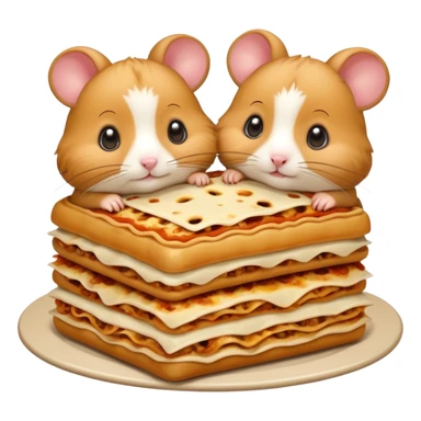 cartoon-style hamster sharing lasagna with other cartoon-style hamsters sticker