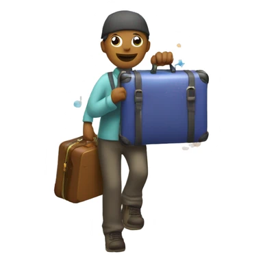 Create an emoji of a figure with a suitcase, surrounded by colorful clouds and musical notes. Add stars and winding paths to symbolize a mental journey. Make it feel adventurous and curious! sticker