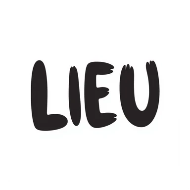 The word "LIEU" in a handwritten style sticker