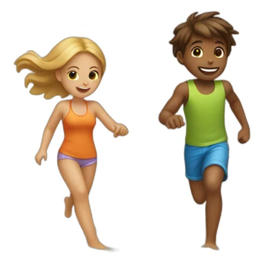 girl & boy playing tag on the beach sticker